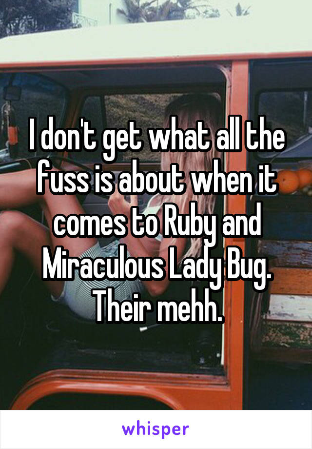 I don't get what all the fuss is about when it comes to Ruby and Miraculous Lady Bug. Their mehh.