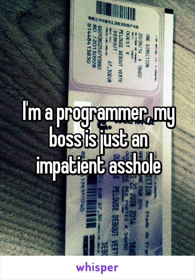 I'm a programmer, my boss is just an impatient asshole