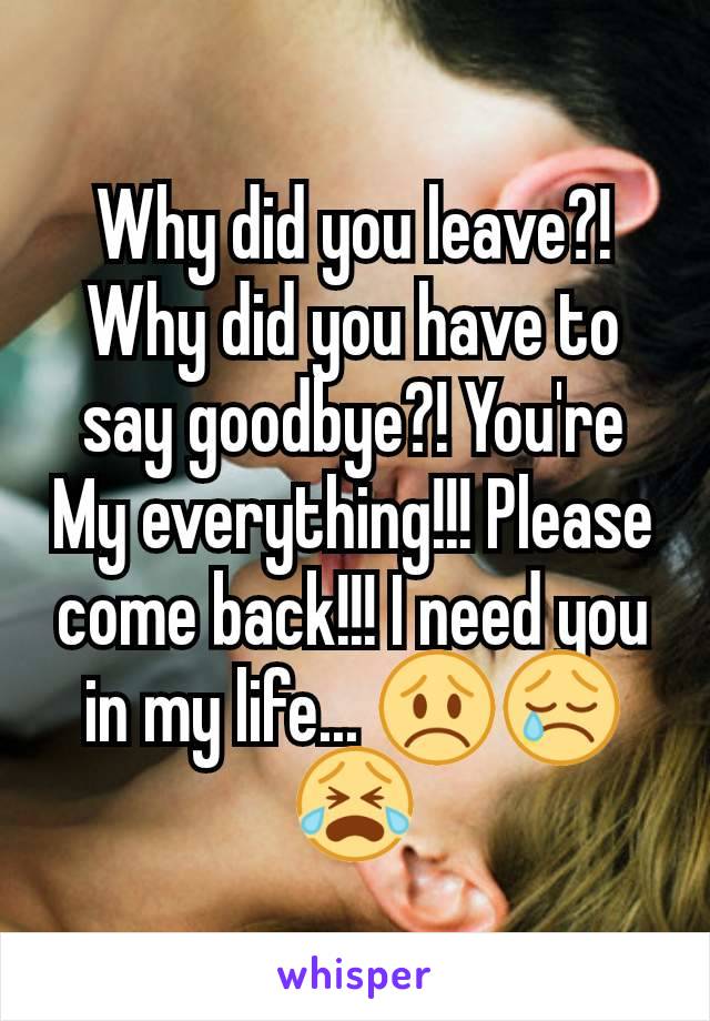 Why did you leave?! Why did you have to say goodbye?! You're My everything!!! Please come back!!! I need you in my life... 😞😢😭