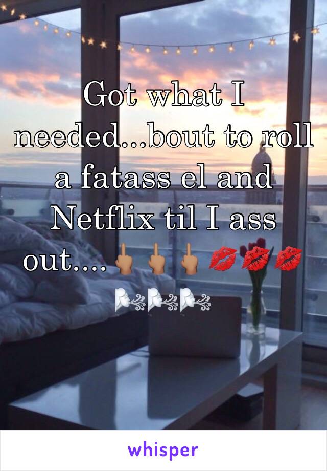 Got what I needed...bout to roll a fatass el and Netflix til I ass out....🖕🏽🖕🏽🖕🏽💋💋💋🌬🌬🌬