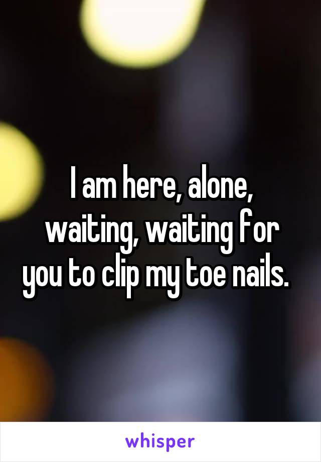 I am here, alone, waiting, waiting for you to clip my toe nails.  