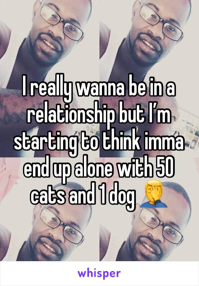 I really wanna be in a relationship but I’m starting to think imma end up alone with 50 cats and 1 dog 🤦‍♂️ 