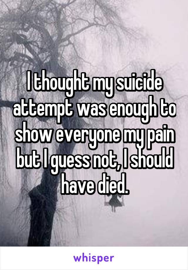 I thought my suicide attempt was enough to show everyone my pain but I guess not, I should have died.