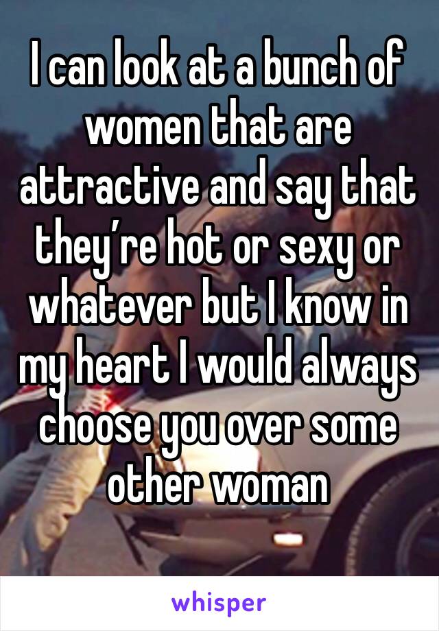 I can look at a bunch of women that are attractive and say that they’re hot or sexy or whatever but I know in my heart I would always choose you over some other woman 