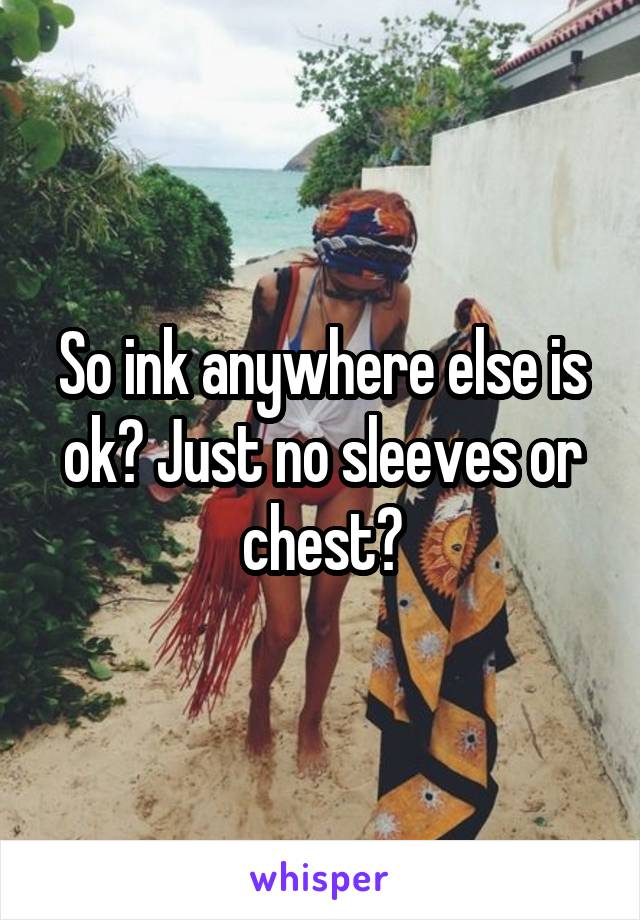 So ink anywhere else is ok? Just no sleeves or chest?