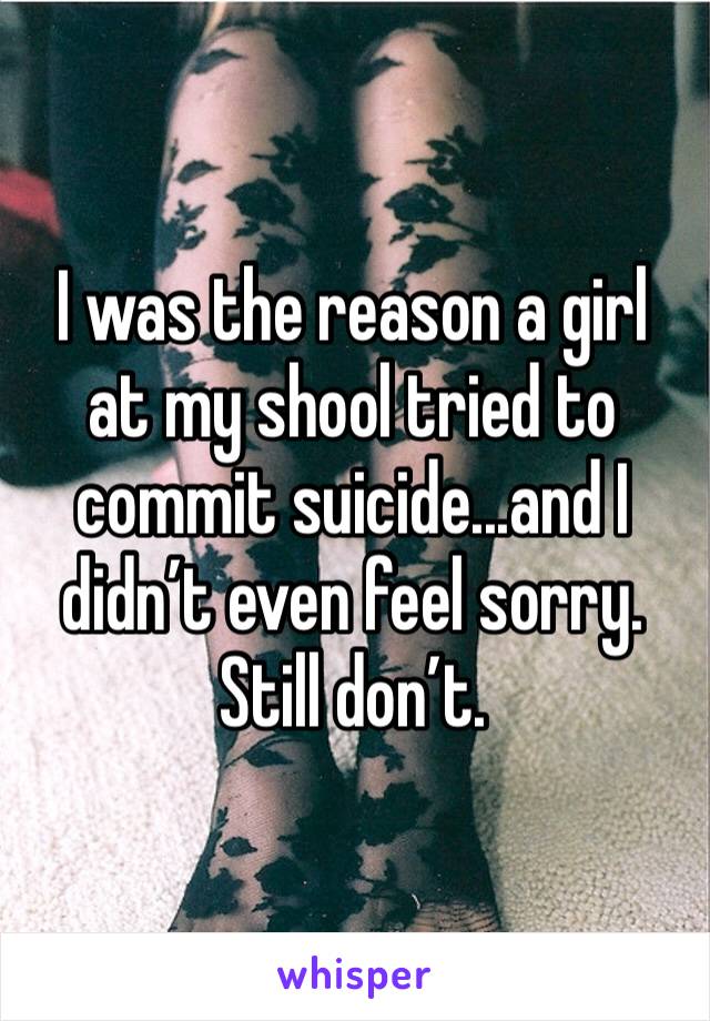 I was the reason a girl at my shool tried to commit suicide...and I didn’t even feel sorry. Still don’t.