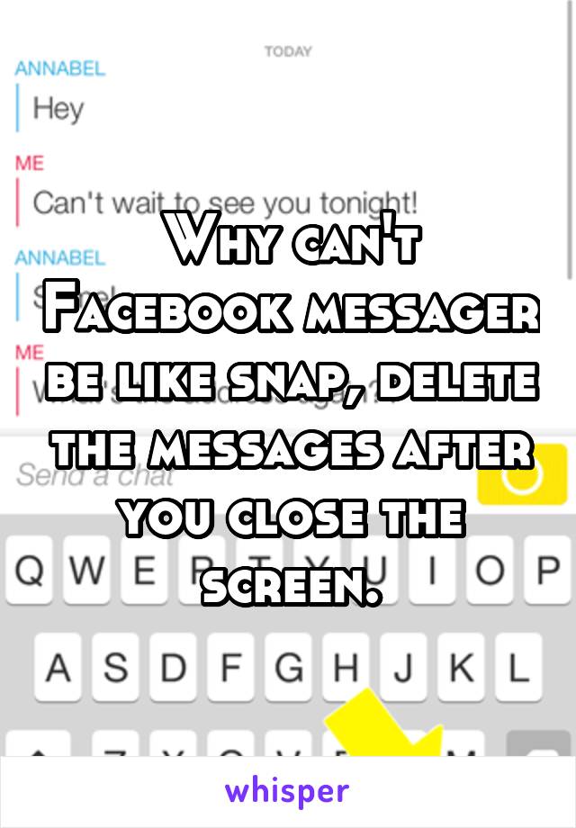 Why can't Facebook messager be like snap, delete the messages after you close the screen.