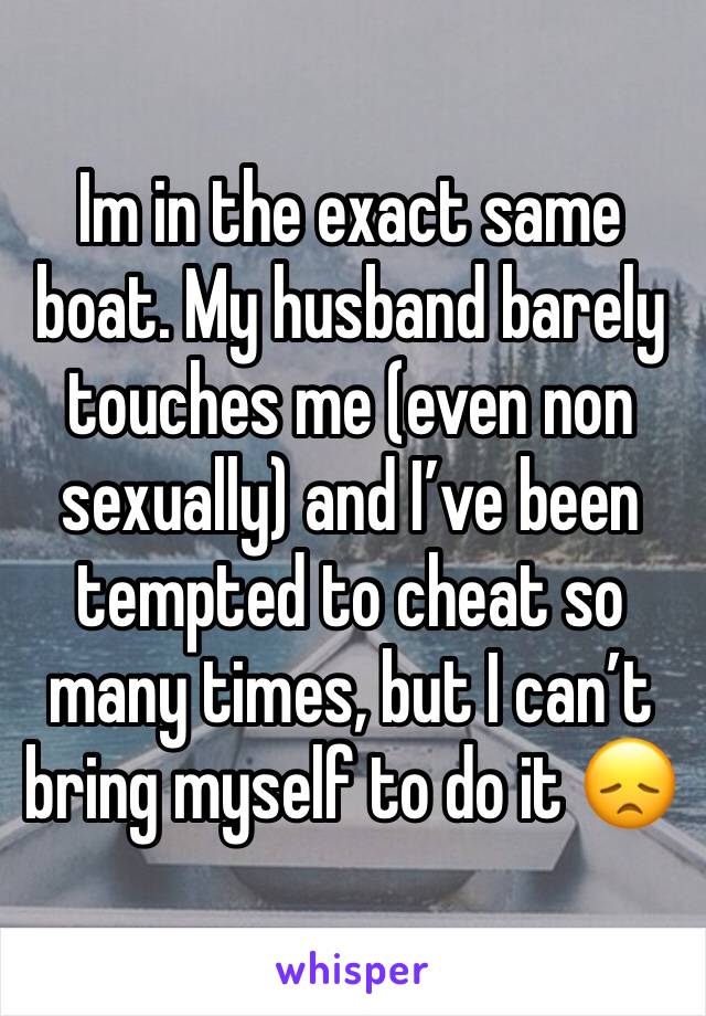 Im in the exact same boat. My husband barely touches me (even non sexually) and I’ve been tempted to cheat so many times, but I can’t bring myself to do it 😞