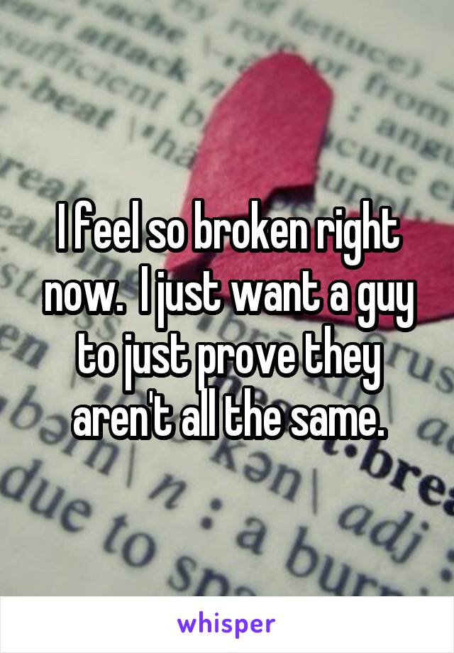 I feel so broken right now.  I just want a guy to just prove they aren't all the same.