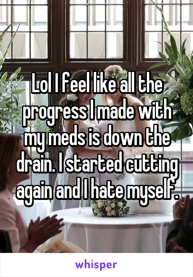 Lol I feel like all the progress I made with my meds is down the drain. I started cutting again and I hate myself.