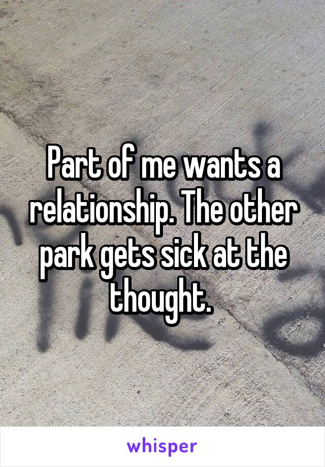 Part of me wants a relationship. The other park gets sick at the thought. 