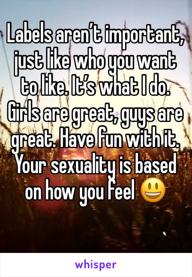 Labels aren’t important, just like who you want to like. It’s what I do. Girls are great, guys are great. Have fun with it. 
Your sexuality is based on how you feel 😃