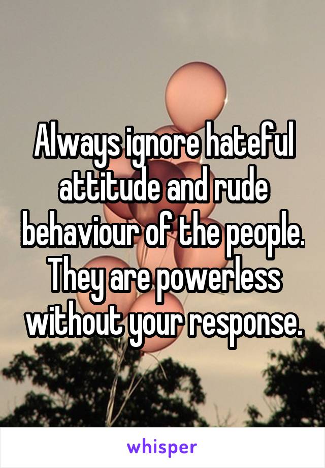 Always ignore hateful attitude and rude behaviour of the people.
They are powerless without your response.