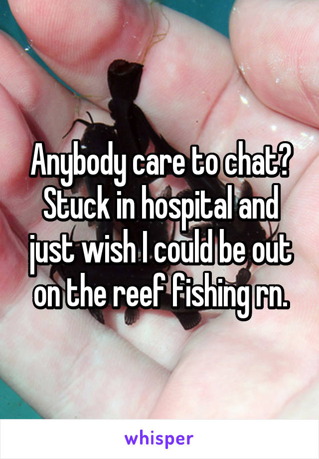 Anybody care to chat? Stuck in hospital and just wish I could be out on the reef fishing rn.