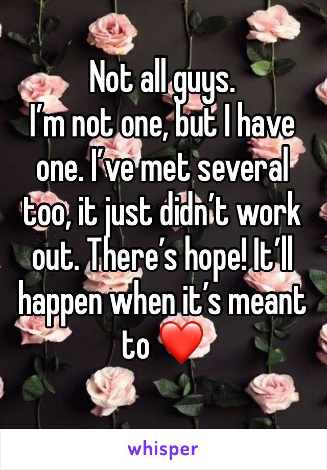 Not all guys.
I’m not one, but I have one. I’ve met several too, it just didn’t work out. There’s hope! It’ll happen when it’s meant to ❤️