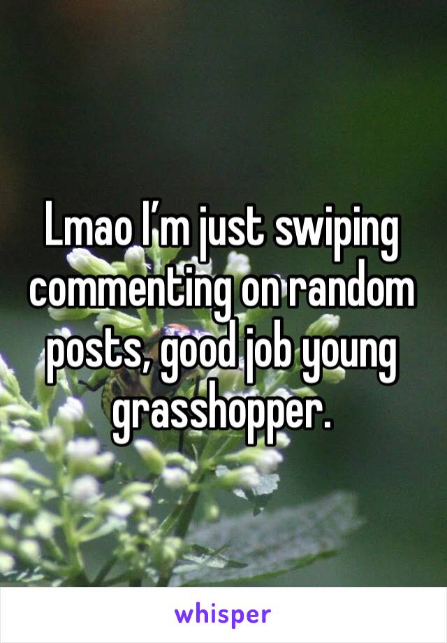 Lmao I’m just swiping commenting on random posts, good job young grasshopper.