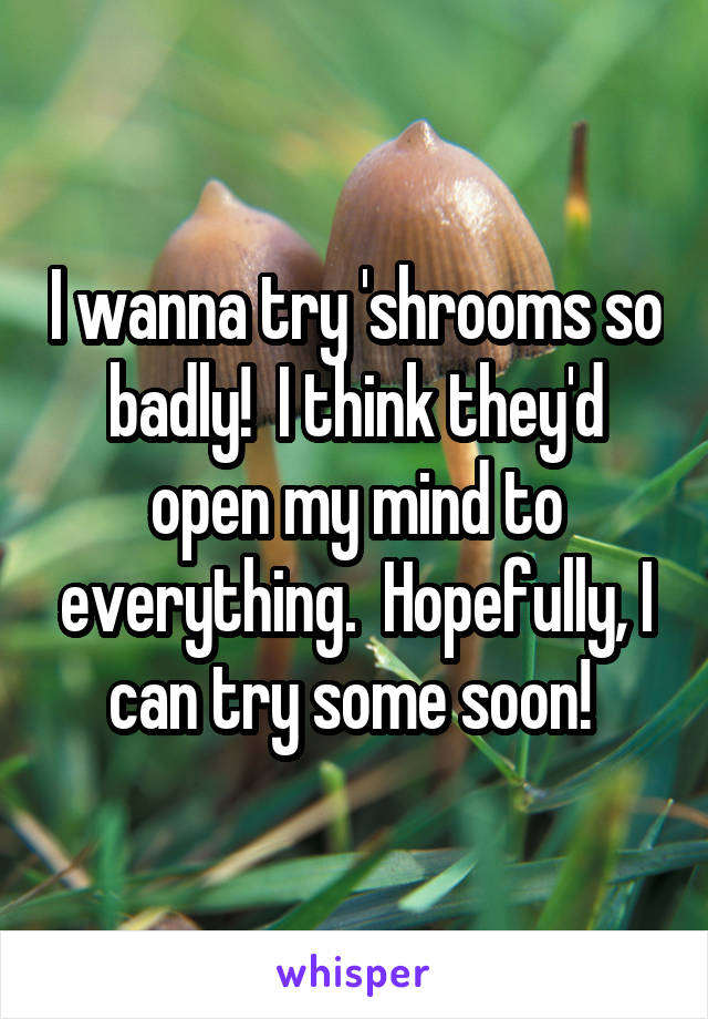 I wanna try 'shrooms so badly!  I think they'd open my mind to everything.  Hopefully, I can try some soon! 