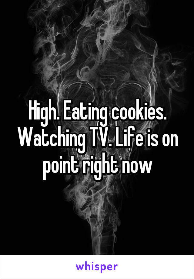 High. Eating cookies. Watching TV. Life is on point right now