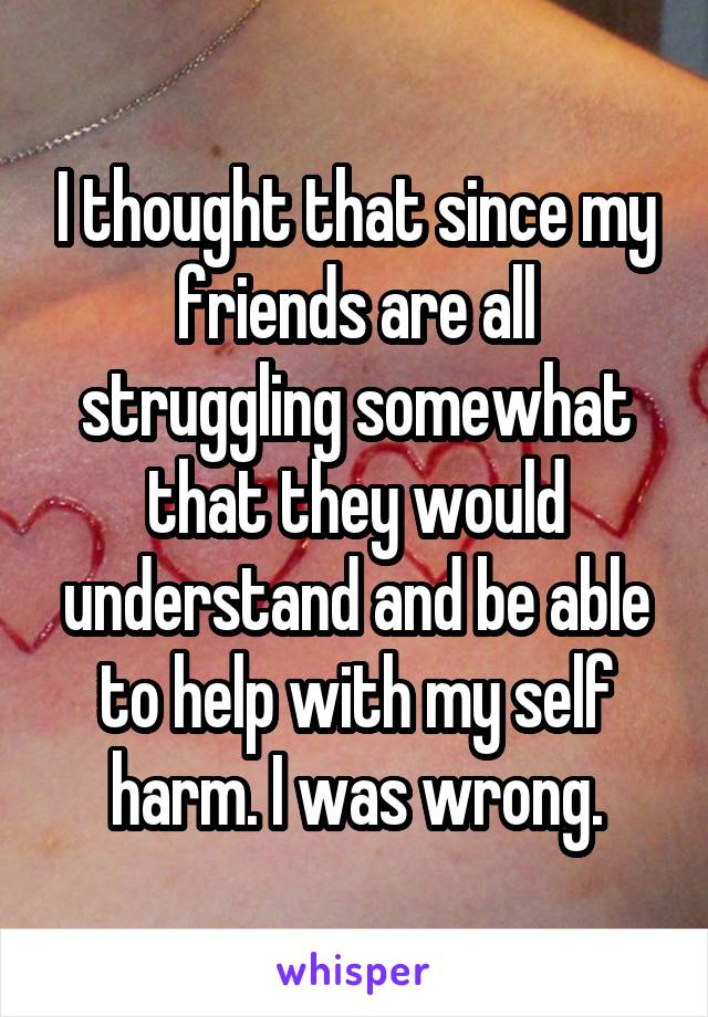 I thought that since my friends are all struggling somewhat that they would understand and be able to help with my self harm. I was wrong.