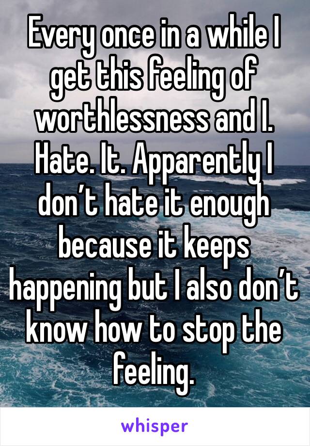Every once in a while I get this feeling of worthlessness and I. Hate. It. Apparently I don’t hate it enough because it keeps happening but I also don’t know how to stop the feeling. 