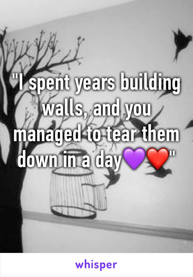 "I spent years building walls, and you managed to tear them down in a day💜❤️"
