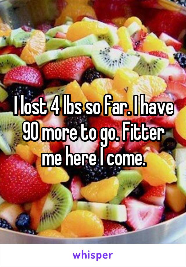 I lost 4 lbs so far. I have 90 more to go. Fitter me here I come.