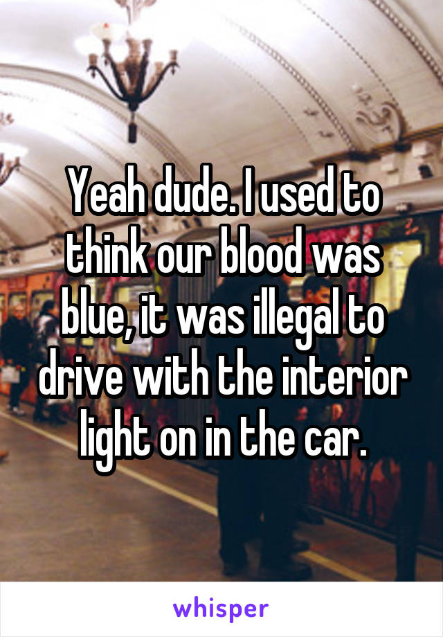 Yeah dude. I used to think our blood was blue, it was illegal to drive with the interior light on in the car.