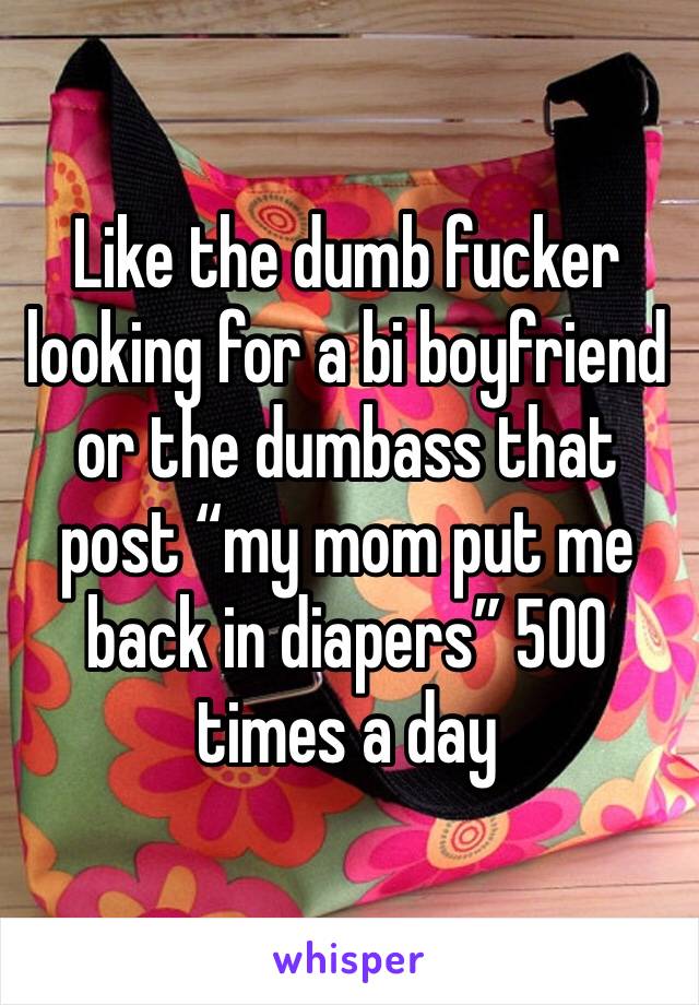 Like the dumb fucker looking for a bi boyfriend or the dumbass that post “my mom put me back in diapers” 500 times a day