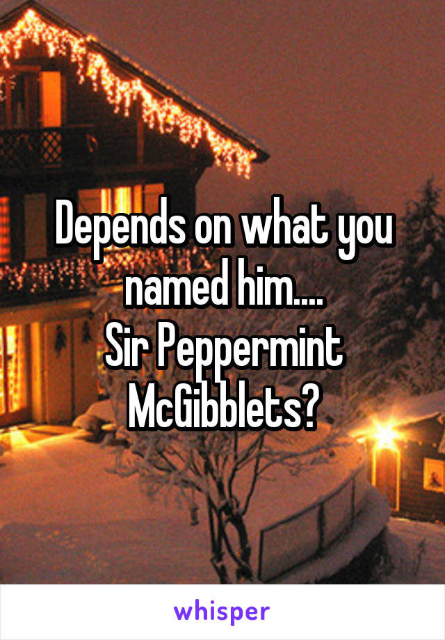 Depends on what you named him....
Sir Peppermint McGibblets?