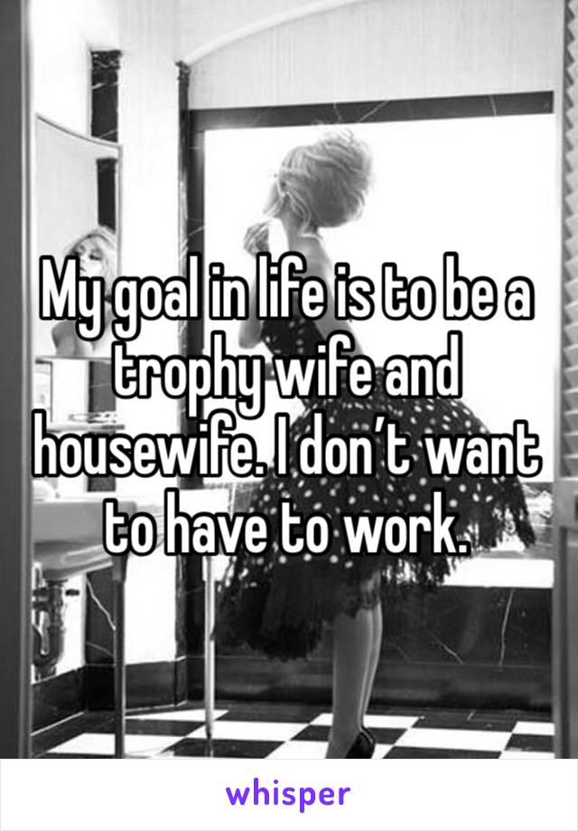 My goal in life is to be a trophy wife and housewife. I don’t want to have to work.  