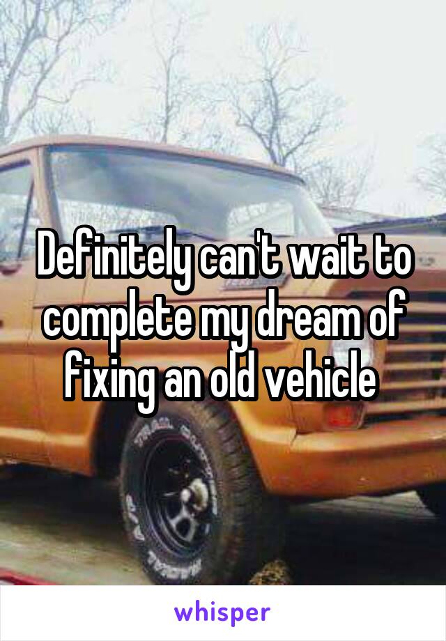 Definitely can't wait to complete my dream of fixing an old vehicle 
