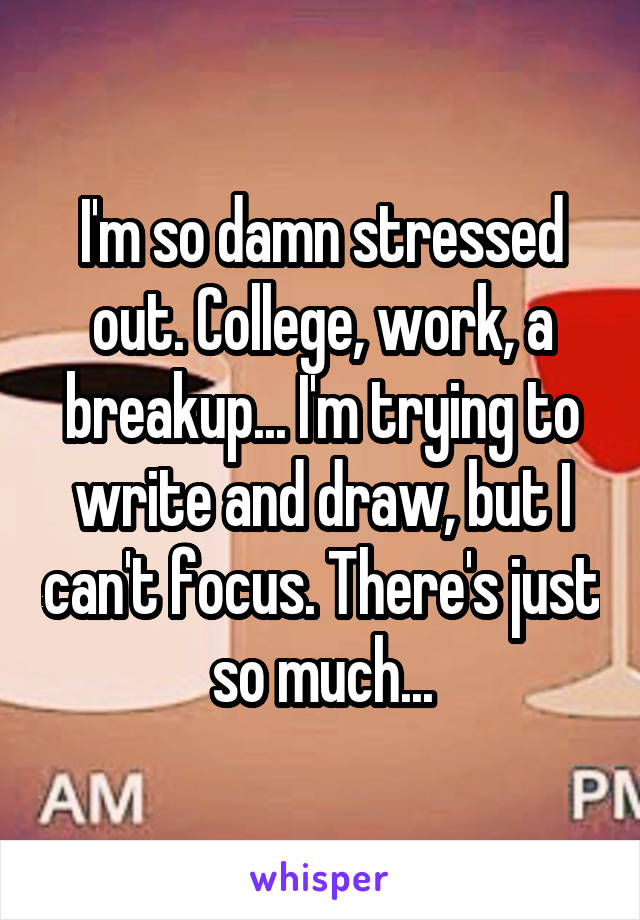 I'm so damn stressed out. College, work, a breakup... I'm trying to write and draw, but I can't focus. There's just so much...