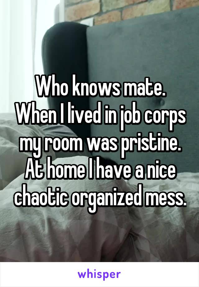 Who knows mate. When I lived in job corps my room was pristine. At home I have a nice chaotic organized mess.