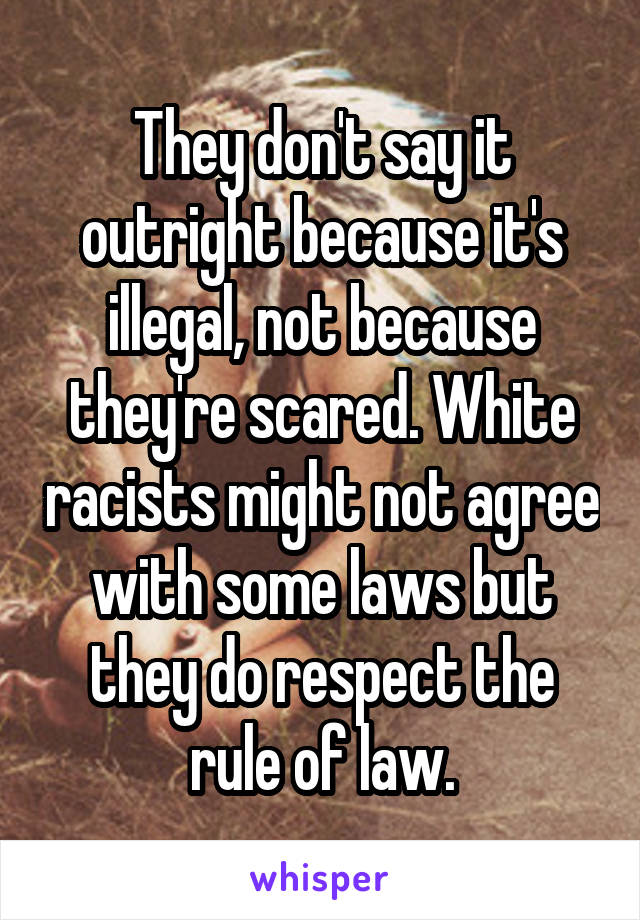 They don't say it outright because it's illegal, not because they're scared. White racists might not agree with some laws but they do respect the rule of law.