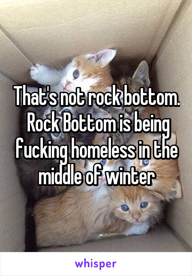 That's not rock bottom.  Rock Bottom is being fucking homeless in the middle of winter