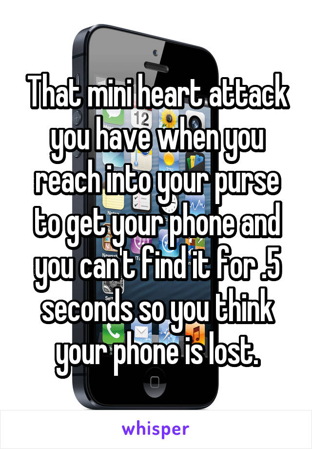 That mini heart attack you have when you reach into your purse to get your phone and you can't find it for .5 seconds so you think your phone is lost.
