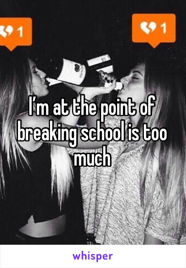 I’m at the point of breaking school is too much