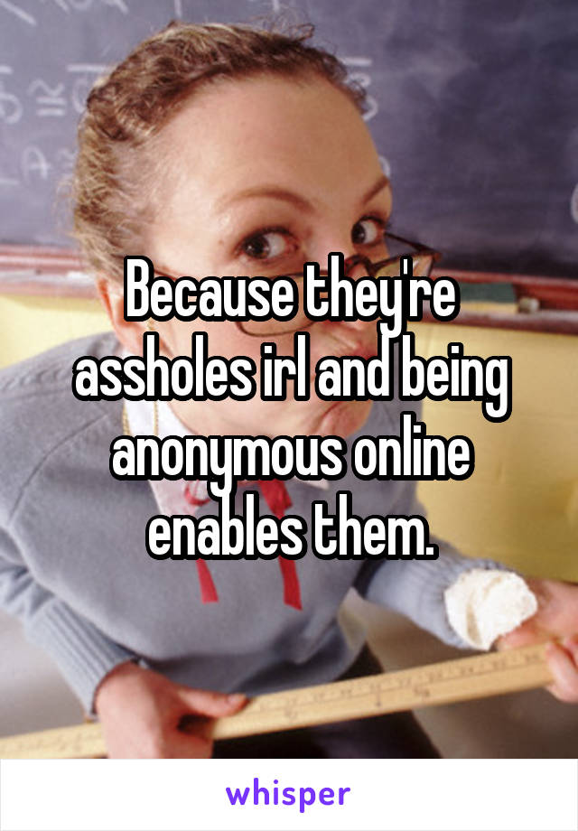 Because they're assholes irl and being anonymous online enables them.