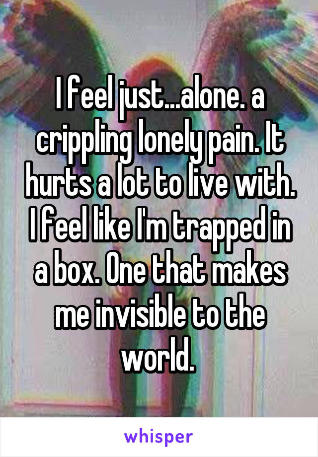 I feel just...alone. a crippling lonely pain. It hurts a lot to live with. I feel like I'm trapped in a box. One that makes me invisible to the world. 