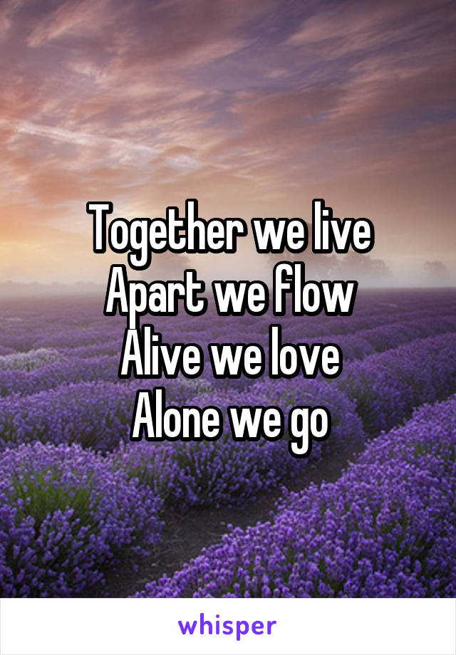 Together we live
Apart we flow
Alive we love
Alone we go
