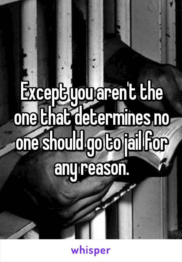 Except you aren't the one that determines no one should go to jail for any reason.