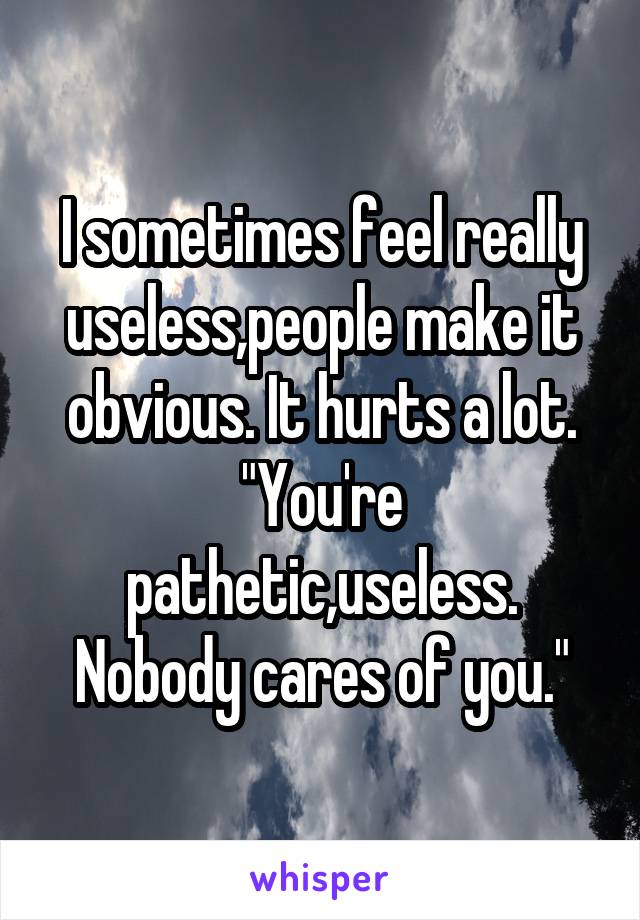 I sometimes feel really useless,people make it obvious. It hurts a lot. "You're pathetic,useless. Nobody cares of you."