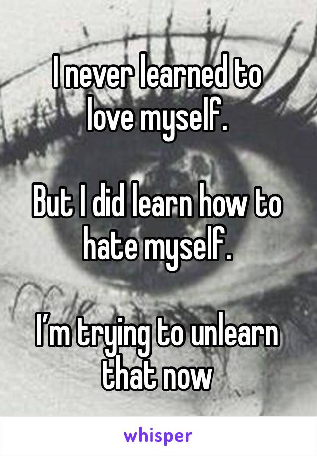 I never learned to 
love myself. 

But I did learn how to hate myself. 

I’m trying to unlearn that now