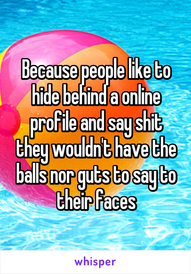 Because people like to hide behind a online profile and say shit they wouldn't have the balls nor guts to say to their faces