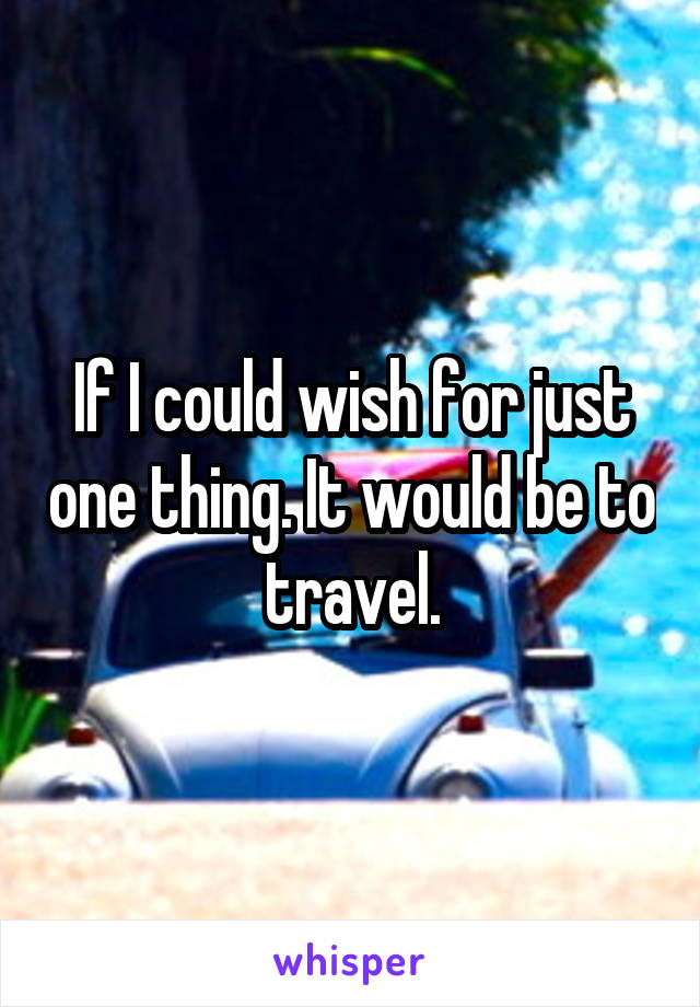 If I could wish for just one thing. It would be to travel.