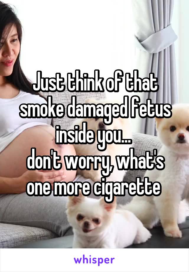 Just think of that smoke damaged fetus inside you... 
don't worry, what's one more cigarette 