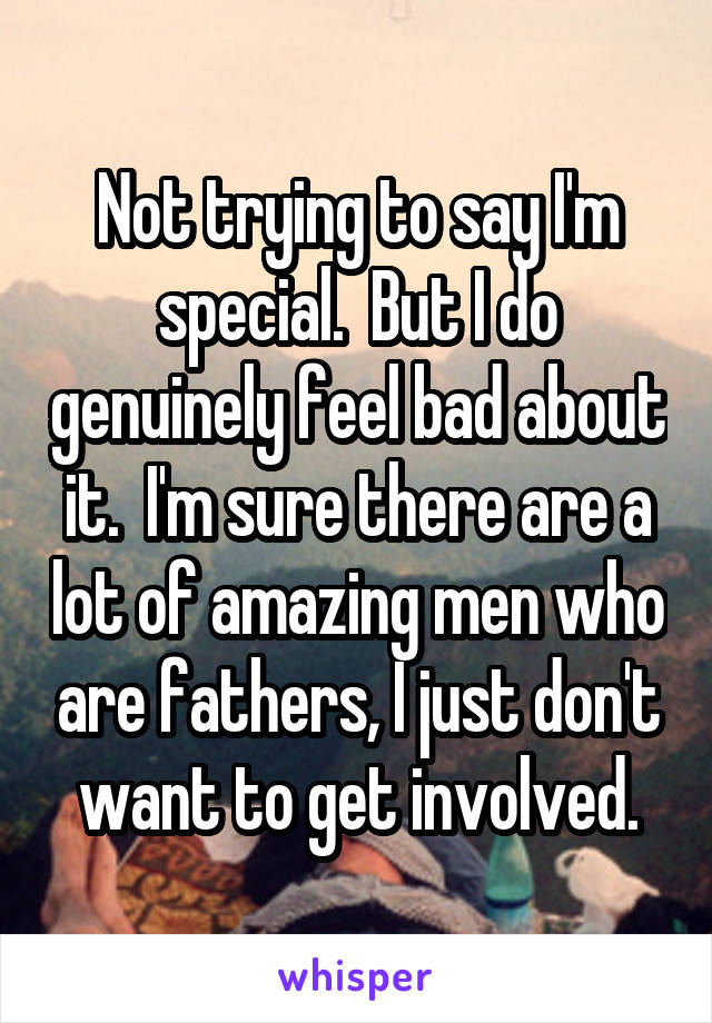 Not trying to say I'm special.  But I do genuinely feel bad about it.  I'm sure there are a lot of amazing men who are fathers, I just don't want to get involved.