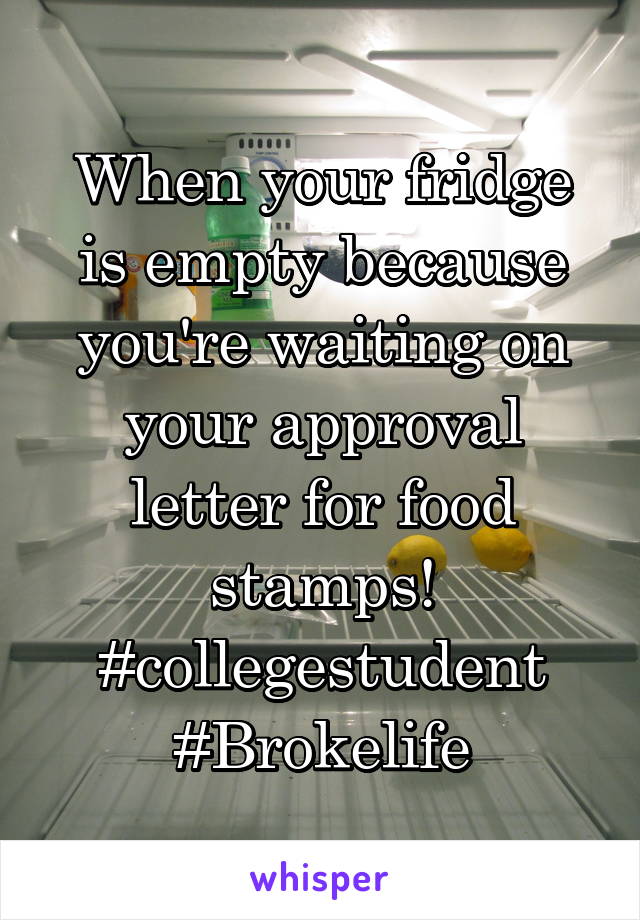 When your fridge is empty because you're waiting on your approval letter for food stamps! #collegestudent #Brokelife