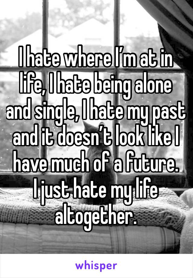 I hate where I’m at in life, I hate being alone and single, I hate my past and it doesn’t look like I have much of a future.  
I just hate my life altogether. 