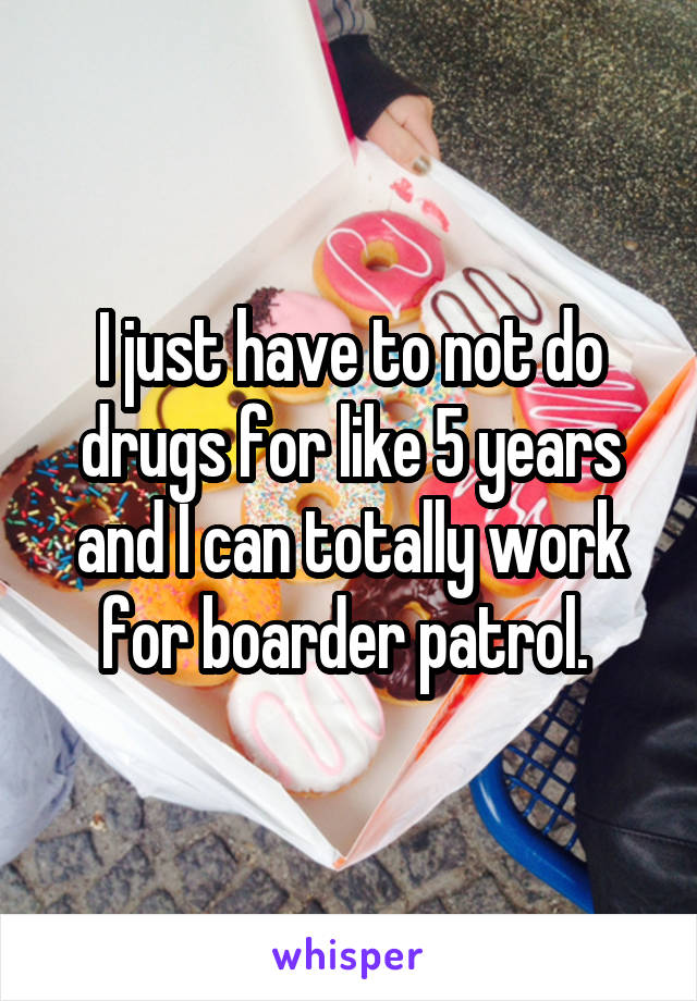 I just have to not do drugs for like 5 years and I can totally work for boarder patrol. 
